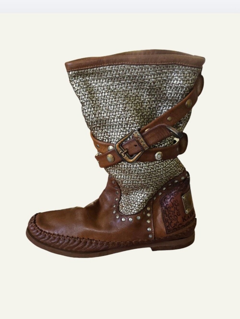 Karma Of Charme Tricot 2 Leather Cognac Metallic Boots, Size 39 (8-8.5 US)